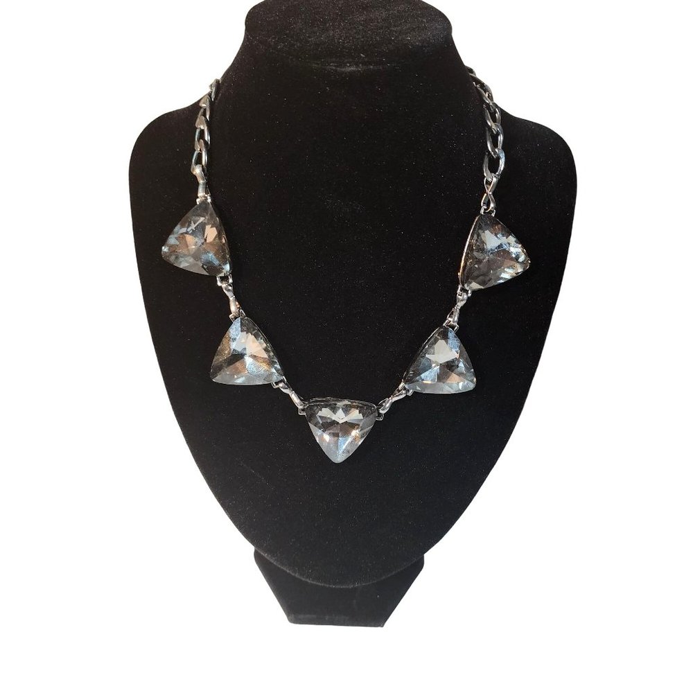 Women's Fashion Necklace Five Gray Black Triangle Accent Stones